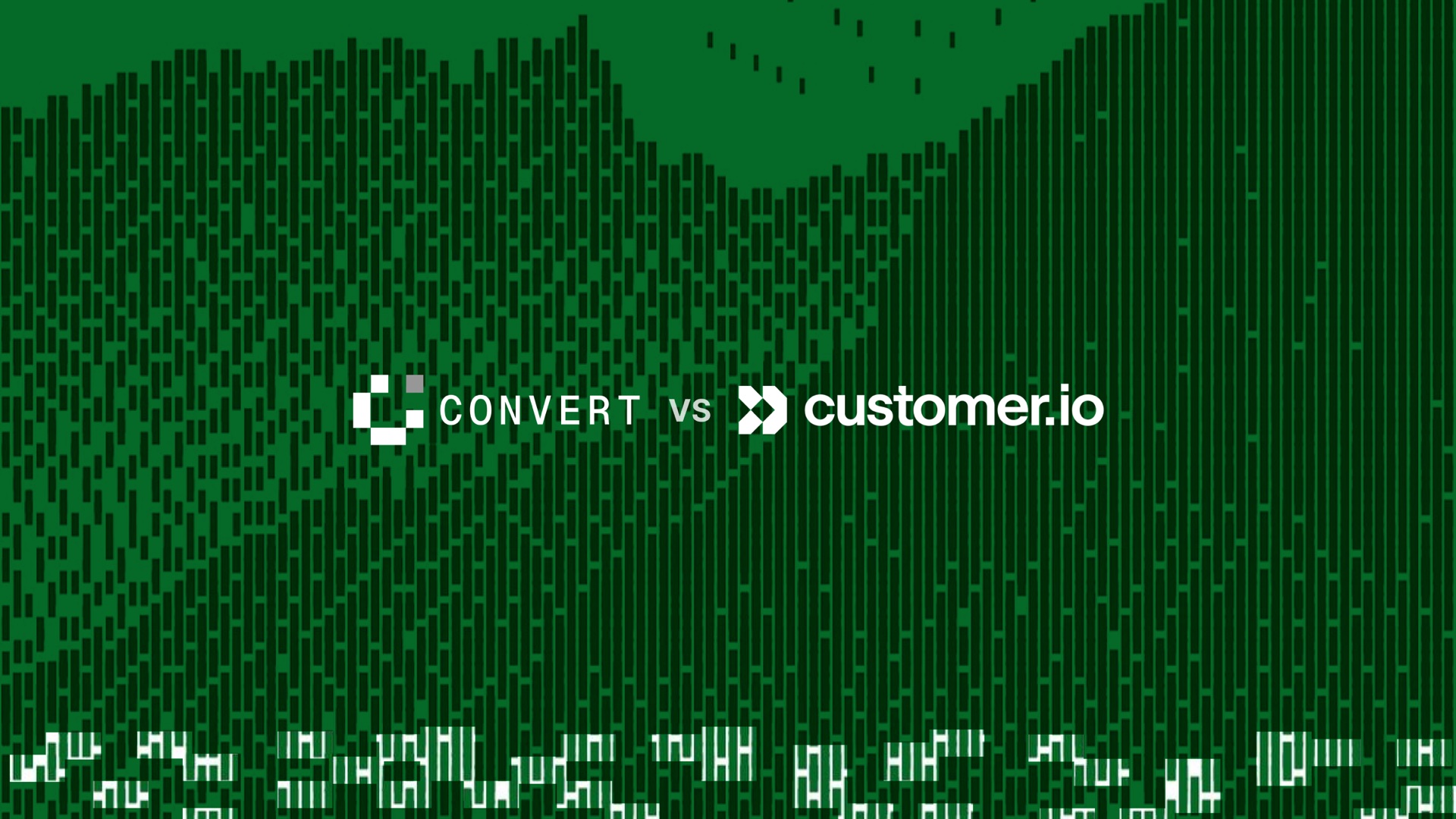 Convert and Customer.io logos centered over green comparison artwork