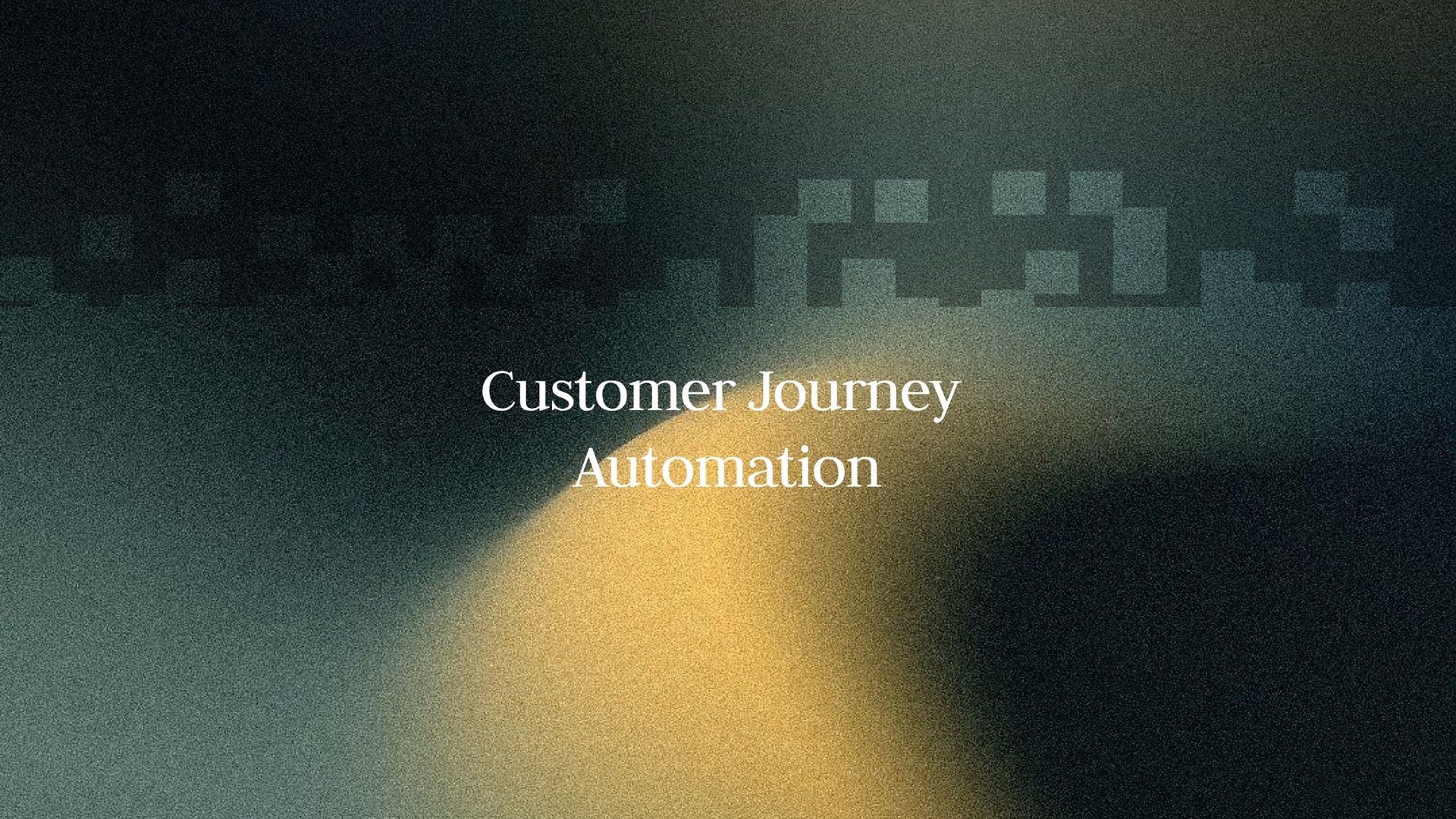 Customer Journey Automation title over dark green and gold abstract artwork