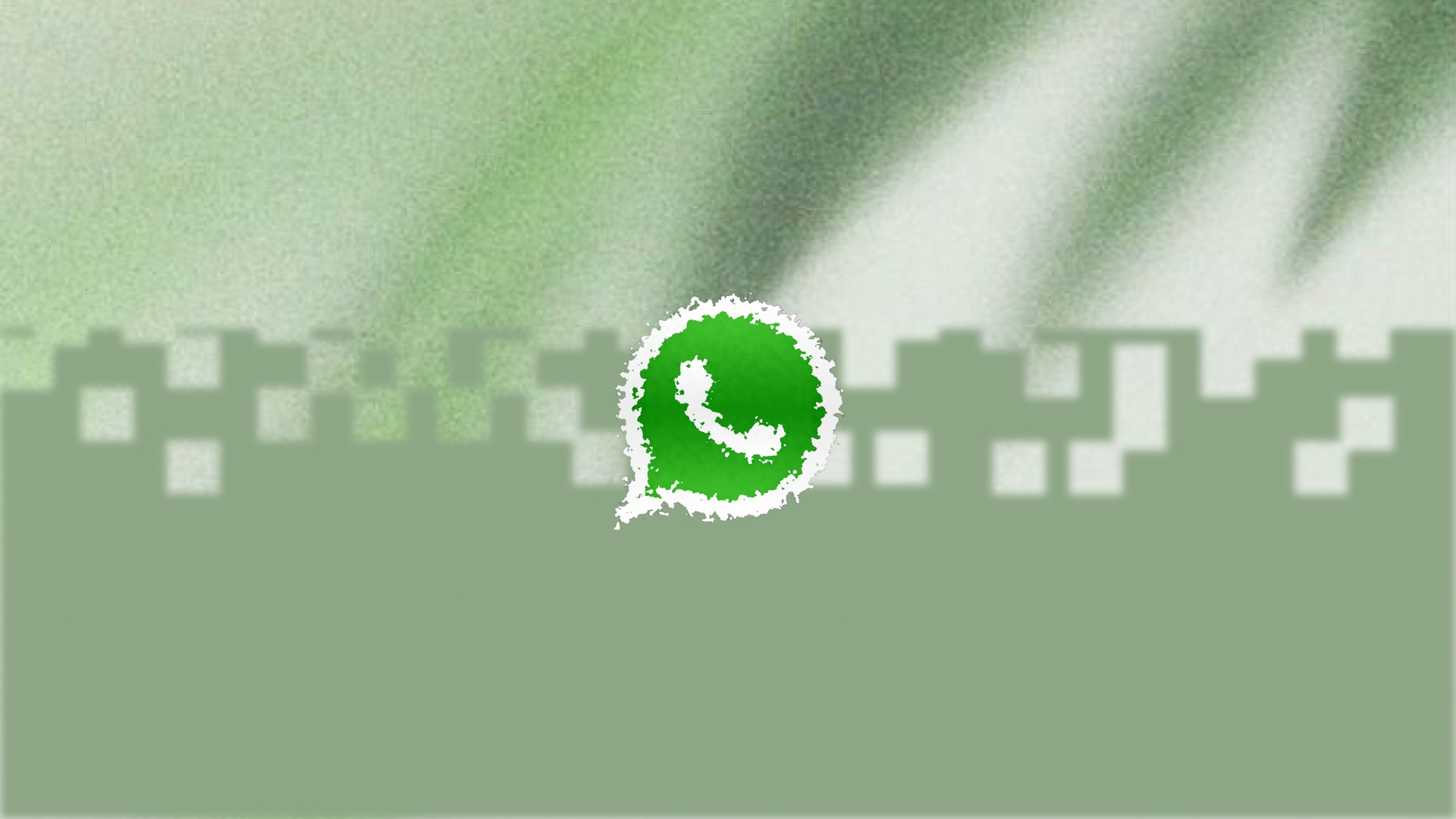 WhatsApp logo centered over green and white abstract messaging artwork