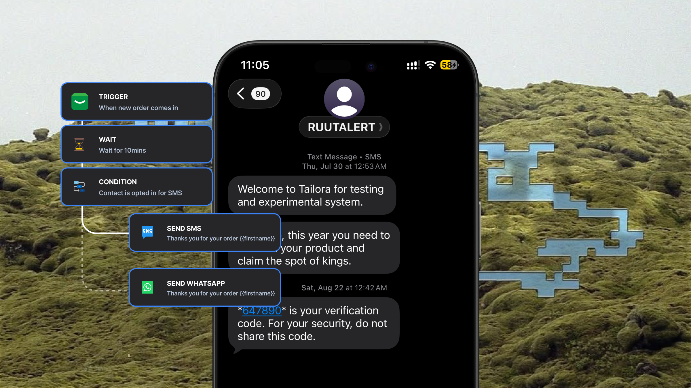 SMS automation routing a customer update from a trigger to a phone